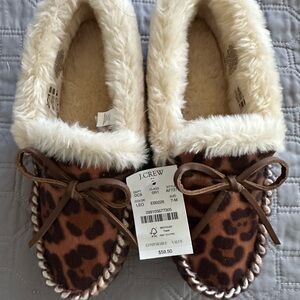 J.Crew Leopard Print Faux Fur Slippers